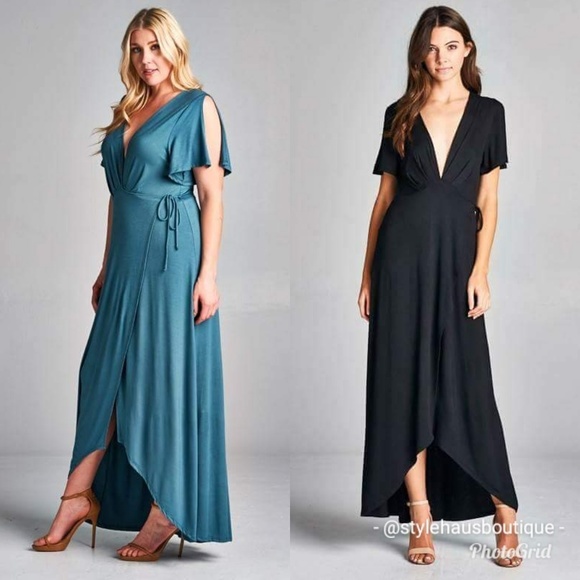 Maxi Wrap Dress with Flutter Sleeves - Picture 3 of 5